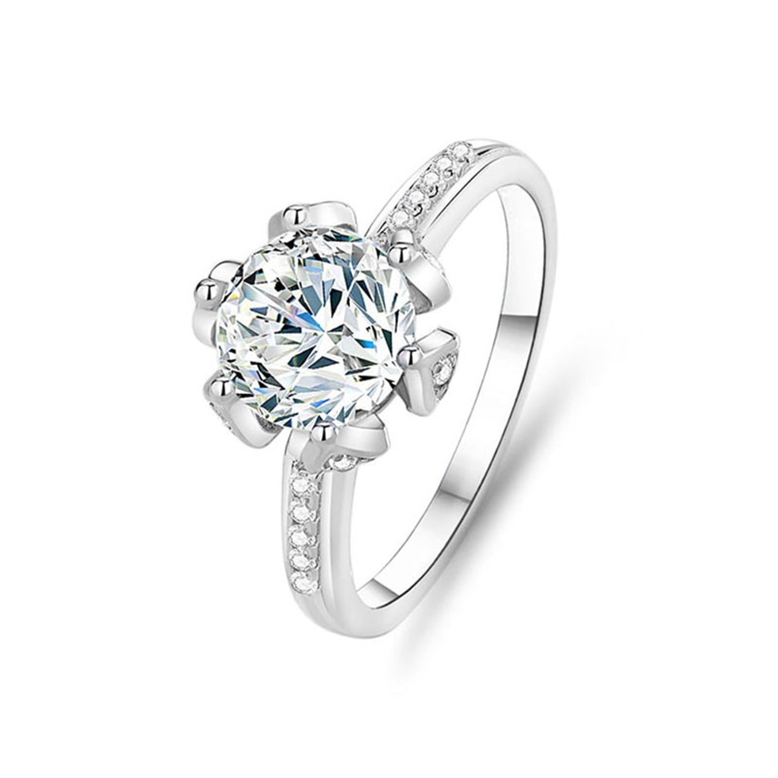 Anello di fidanzamento da donna, in oro bianco 18 carati, con moissanite, in vero oro, misura 47-65