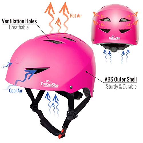 Turboske Skateboard Helmet, Cpsc-Compliant Bike Helmet Bmx Helmet Multi-Sport Helmet For Youth Men And Women (L, Matte Pink) #TOP2