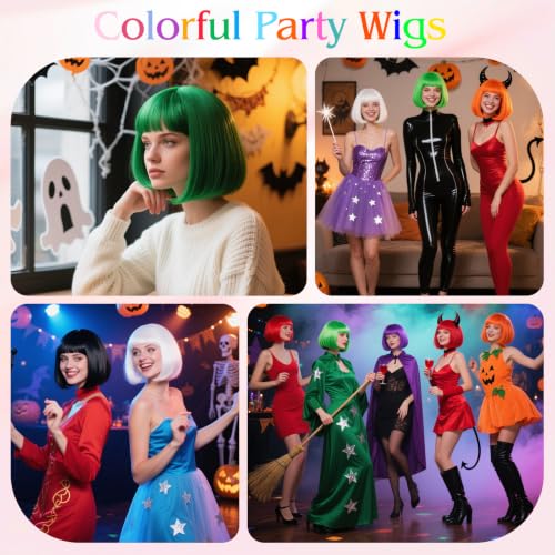 Image of MEEZY Burgundy Bob Wig with Bangs Heart Sunglasses for Women, Neon Colored Bob Hair Funny Party Wig Synthetic Crazy Hair for Woman Man Halloween Costume Cosplay Bachelorette Party Supplies