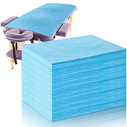 Image of Tatuo 50 Pieces 31 x 70 Inches Disposable Bed Sheets Waterproof Bed Cover Massage Table Sheet Non-woven Fabric for Spa, Lash, Beauty Salon, Waxing, Hotels(Blue)