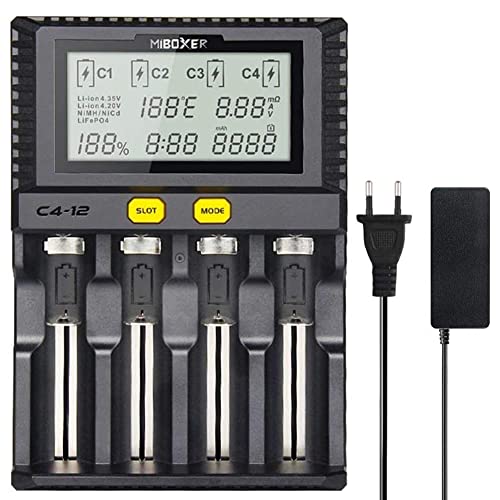 COSOOS Snabbaste batteriladdare, MiBOXER 3A/schakt snabbladdning uppladdningsbar AA AAA D 26650 18490 18350 18500 RCR123 Li-Ion/IMR/INR/ICR/NI-MH/NI-Cd, LCD-skärm, intelligent temperaturkontroll