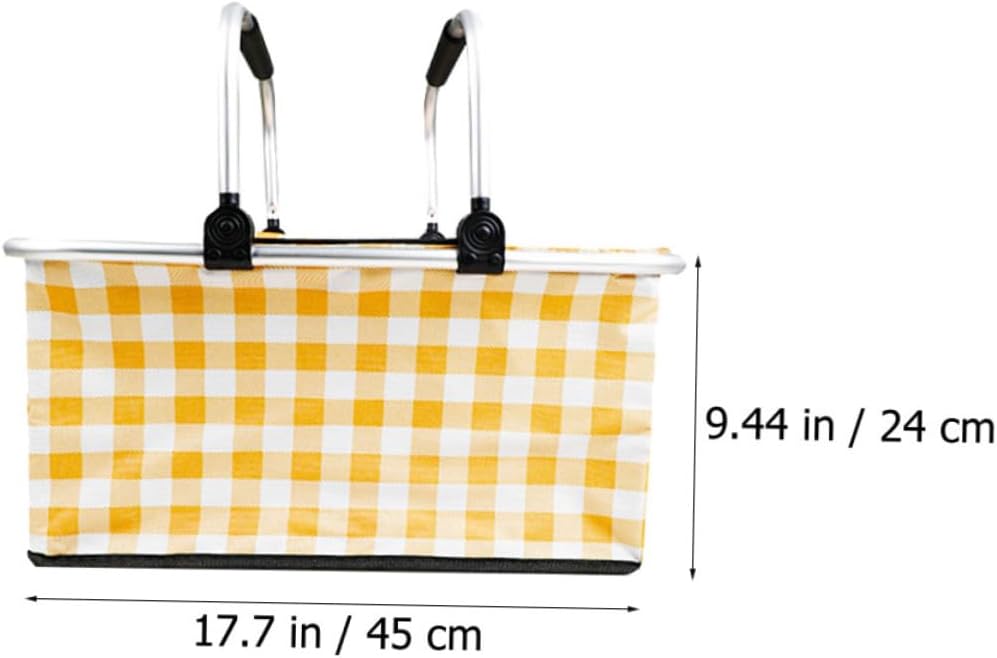 1pc Insulated Picnic Basket Capacity Cooler Bag Frame Folding Design for Camping Travel Outdoor Activities Yellow