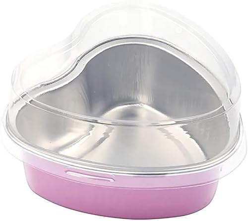 KitchenDance - Molde desechable de aluminio para tartas con tapa en forma de corazón, 3.5 onzas, color rosa