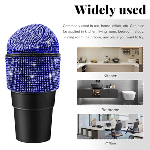 Image of Yourkar Bling Car Trash Can with Lid, Sparkling Crystal Auto Garbage Can with Leak-Proof Lid, Multipurpose Waterproof Trash Bin for Automotive Home Office Kitchen Bedroom (Blue)