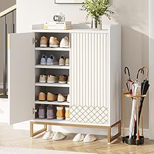 Tribesigns Shoe Cabinet with Doors, 5 Tiers Shoe Storage Cabinet for Entryway, 25 Pairs Wooden Shoe Cabinets, Modern Shoe Organizer Storage for Living Room, Bedroom, Hallway, Closet, White