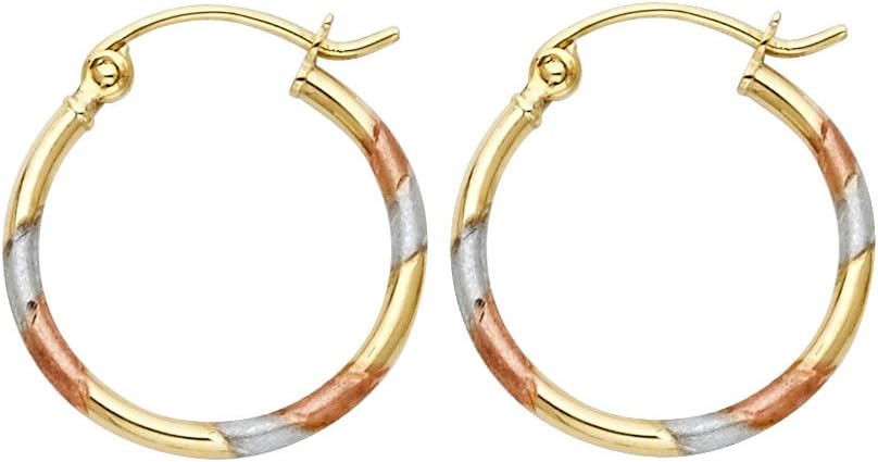 14k REAL Tri Color Gold 1.5mm Thickness Hoop Earrings (15mm Diameter)
