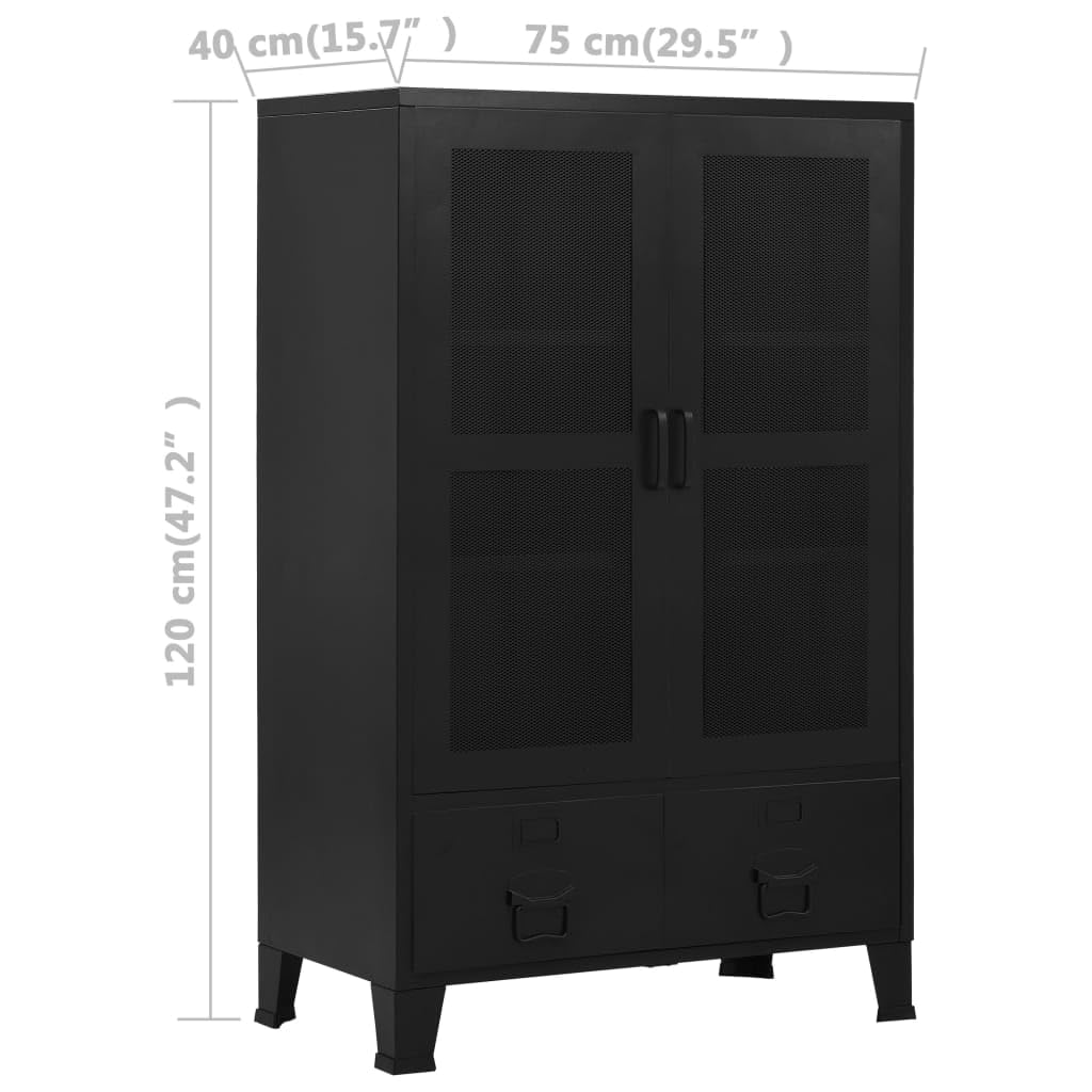 vidaXL Armario Oficina Indutrial Puertas Malla Mueble de Despacho Archivador Cajones Compartimentos Almacenamiento Organizador Acero Negro