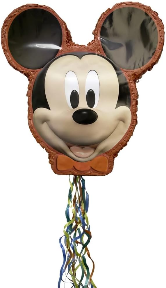 Disney Mickey Mouse Shaped Drum Pull Pinata - Brown & Black Cardboard & Paper Party Decor (1 Pc.) - Perfect for Birthdays, Baby Showers & Themed Events