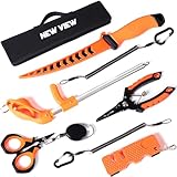 NEW VIEW 9pc & 10pc Professional Fishing Gear Tool Kit - Saltwater & Ice Fishing Tools Set - Corrosion Resistant Fishing Pliers Knife Scissors Gripper Kit with Fishing Gear Carrying Case