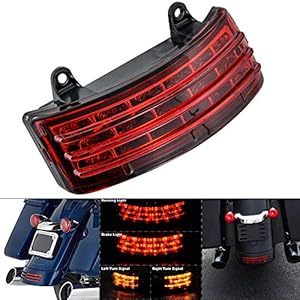 NATGIC Feu arrière à trois barres pour moto – Feu de freinage à LED avec clignotant et feu de position pour Harley Davidson FLHX FLTRX Street Glide Touring – Lentille rouge