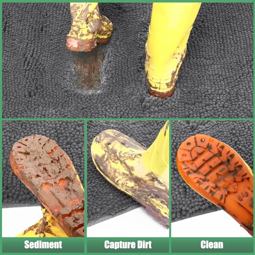IM HOME Chenille Absorbent Outdoor Doormat 48" x 30", Washable Muddy Door Mats for Dog Non Slip Indoor Doormat Dog Mat for Muddy Paw Front Inside Doormats for Entryway Grey