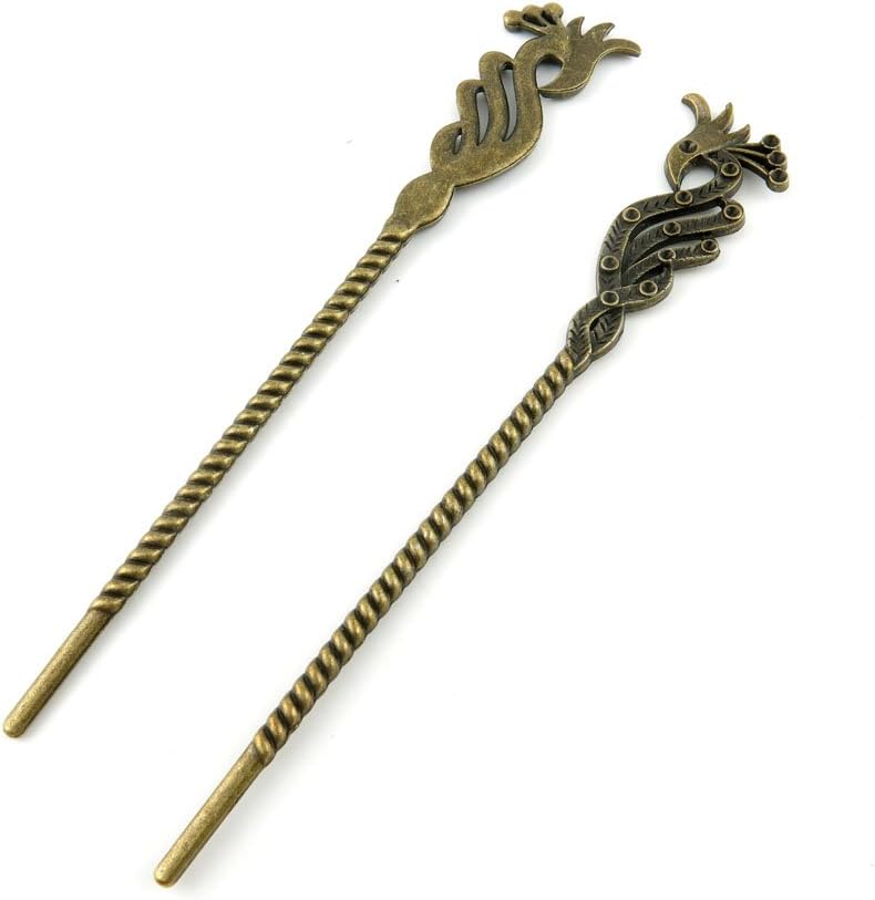 40 Pieces Jewelry Making Findings Antique Bronze Charms Craft Lots Repair Supplies Supply O5LL7 Phoenix Hairpin Head Pins