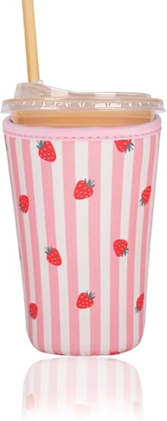 Reusable Insulated Iced Coffee Cup Sleeve (Berry Bands, Medium: 22-24oz)