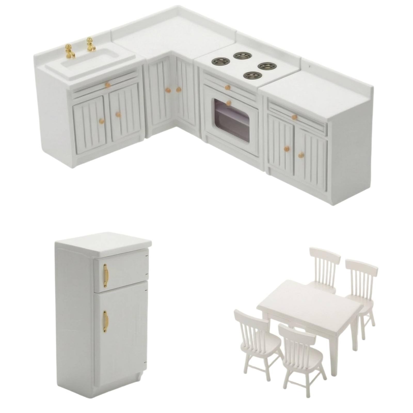 Set Miniatur Frigorifero e Sala da Pranzo Robusto in Miniatura in Legno di Betulla Apribile per Esposizioni Tavolo, Bianco