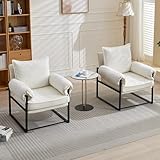 YITAI Modern Fabric Accent Chair with Adjustable Backrest for Living Room, Comfy Reclining Chair for Lounge for Reading, Upholstered Chair with Metal Legs,2PC(White)