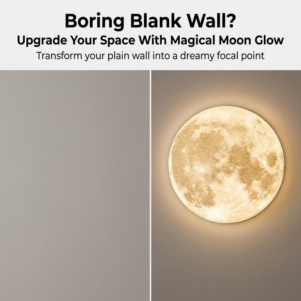 Lampada da Parete Luna 3D LED con Telecomando, Luci Moderne Dimmerabili | Texture 3D realistica, Controllo remoto, LED dimmerabile, Luce d'atmosfera moderna(A,31.5IN*31.5IN_NON-LIT)