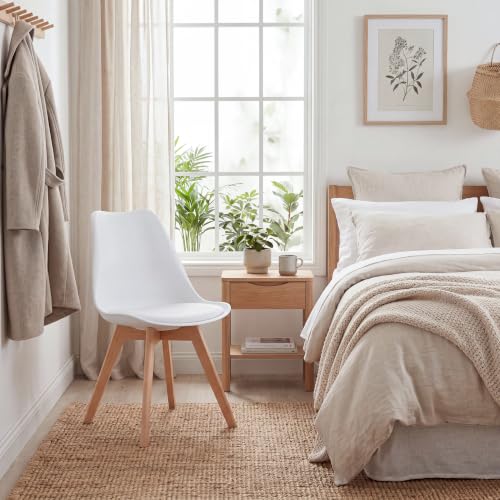 Miniatura 7 de Grandca Home Pack De 4 Sillas Comedor Sillas De Cocina Nórdicas Con Asiento Blando Y Patas De Madera Maciza De Haya Blanco