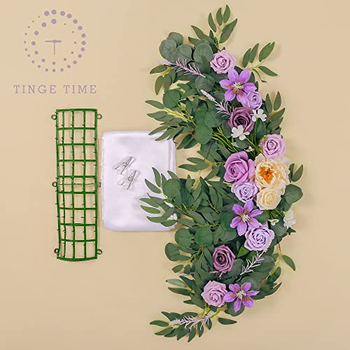 Tinge Time Artificial Flower Swag Floral Arrangement Centerpiece For Wedding Reception Sweetheart Table Decorations Tablecloth Included (Noble Purple) #TOP6
