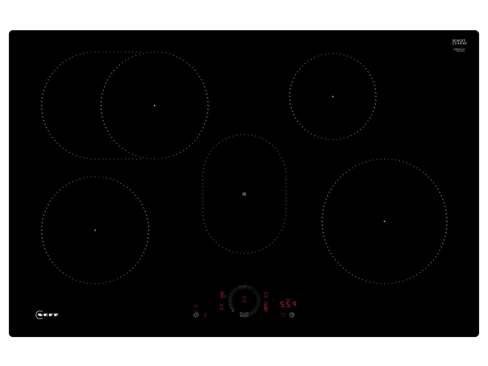 NEFF T58PHF1L0 - Placa de inducción N70, vitrocerámica autosuficiente, 80 cm de ancho, Twist Touch, Home Connect, Smart Hood Automatic, Powerstufe, color negro