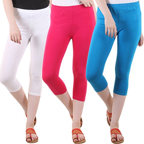 Image of DIAZ Women's Super Combed Cotton Elastane Stretch Slim Fit Printed Capri -Pack of 3