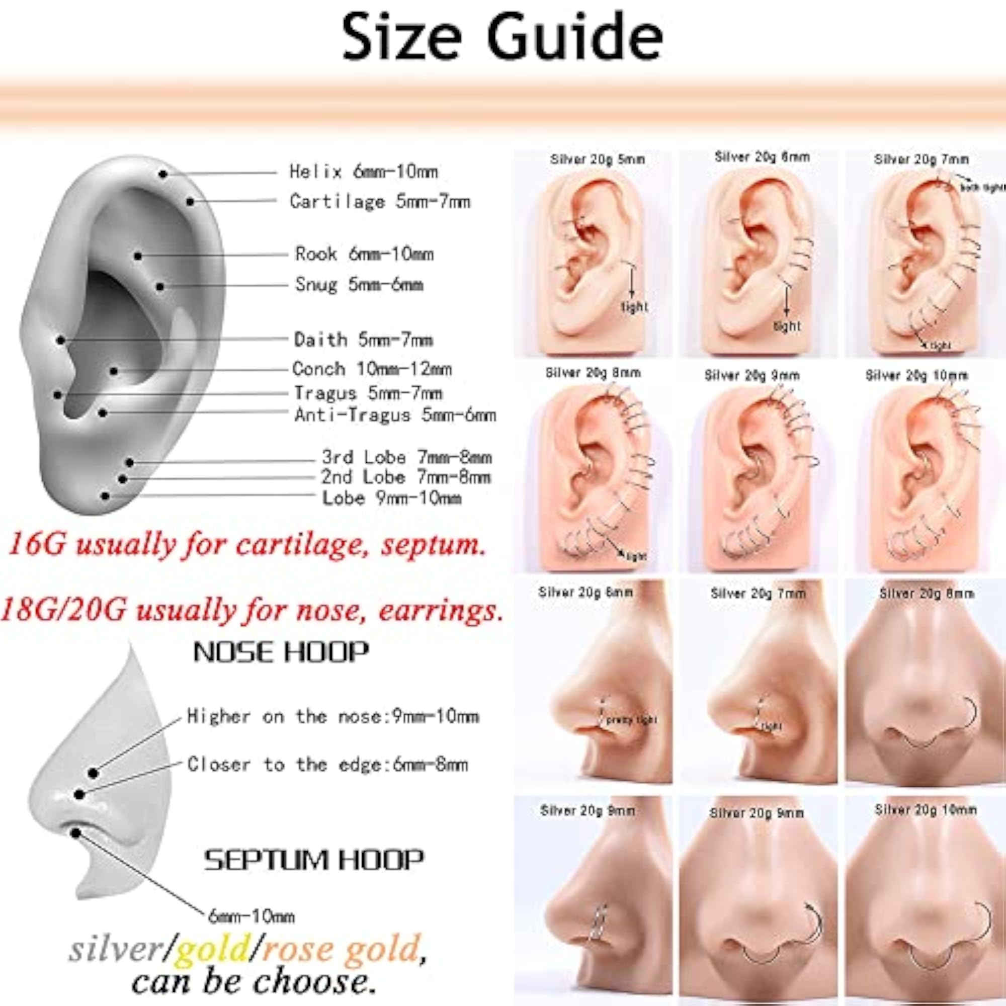 Stainless Steel Nose Ring, Cartilage Tragus Helix