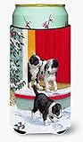 Caroline's Treasures ASA2078TBC Christmas Border Collie Pups Tall Boy Hugger Can Cooler Sleeve Hugger Machine Washable Drink Sleeve Hugger Collapsible Insulator Beverage Insulated Holder
