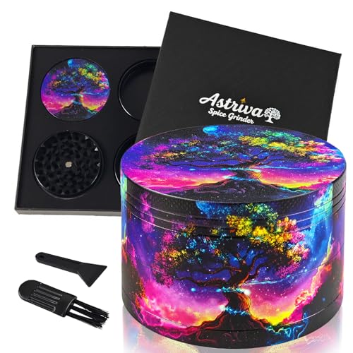 Grinder Herb Large, 63mm 4 Piece Grinder with Sharp Shark Teeth, Cool Fantasy Purple Grinders Metal for Kitchen Spice & Herbal Tea, Gift Set for Boyfriend & Girlfriend, Man & Women, Papa, Father