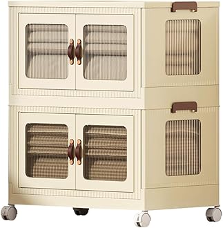 NeoStyle Foldable Storage Bins with Lids and Double Doors,Large Plastic Storage Box,Dual Open Storage Organizer with Wheels for Home,Toys,Clothing, Snacks (Large,2 Layer)