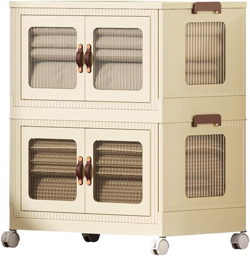 NeoStyle Foldable Storage Bins with Lids and Double Doors,Large Plastic Storage Box,Dual Open Storage Organizer with Wheels for Home,Toys,Clothing, Snacks (Large,2 Layer)