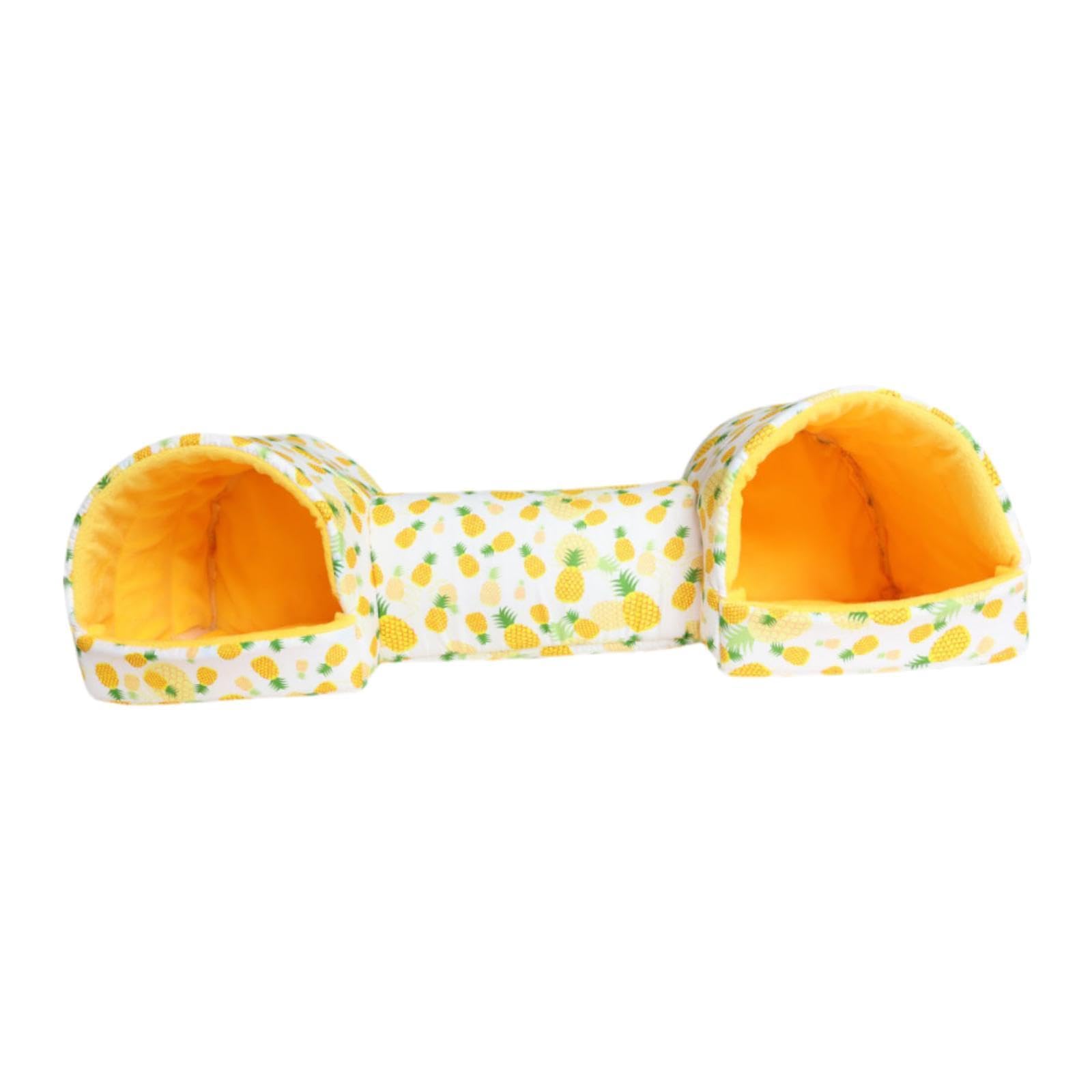 Milageto Hamster Tunnel Bed Guinea Pigs Tunnel Hide Toy Cage Toys Warm Breathable Nest Washable Cave Hideaway for Gerbil Rat Hedgehog, yellow Pineapple