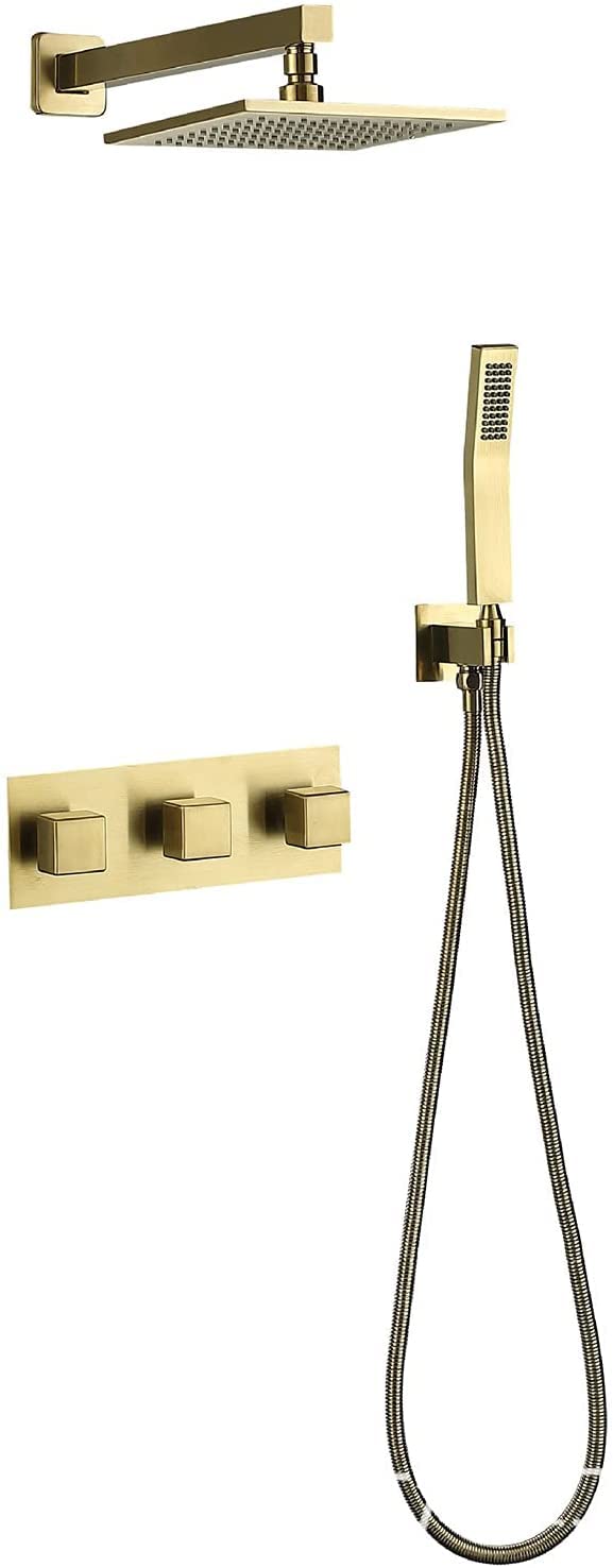 DFGHNBVC Shower Set Shower System With Handheld Shower Faucet Set With 8" Square Rainfall Shower Head Shower Set Brass Wall Mount Shower Set, Rain Mixer Shower Combo Set, Brushed Gold