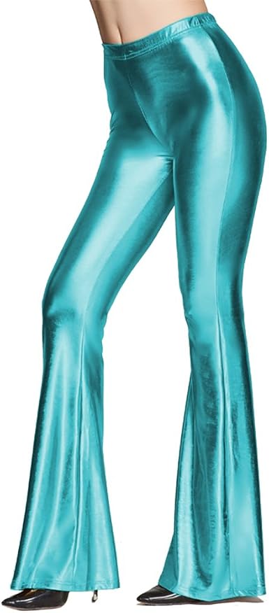 Women Metallic Shiny Flare Pants Wide 