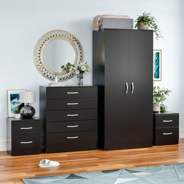 Vida Designs Riano 3 Piece Bedroom Furniture Set, 2 Door Wardrobe, 4