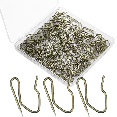 Image of Shappy 120 Pack Drapery Hooks Pins for Curtains, Metal Pinch Pleat Hooks with Clear Box 1.2 Inch for Window Door and Shower Curtain(Antique Brass)