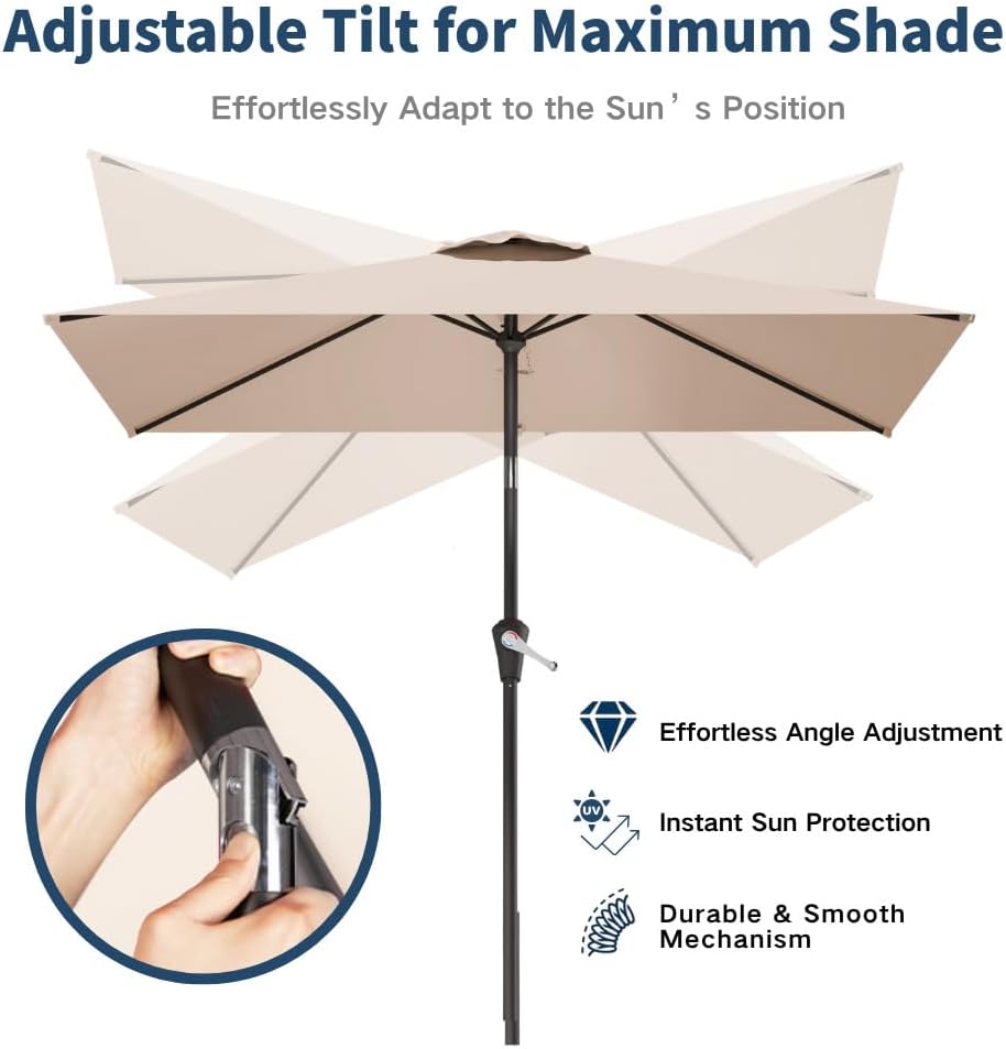 6.5' x 10' Rectangular Patio Umbrella Large Outdoor Market Umbrella w/UV Protection, Push Button Tilt and Crank Lift, Rectangle Table Umbrella for Garden, Deck, Pool, Patio, Beige