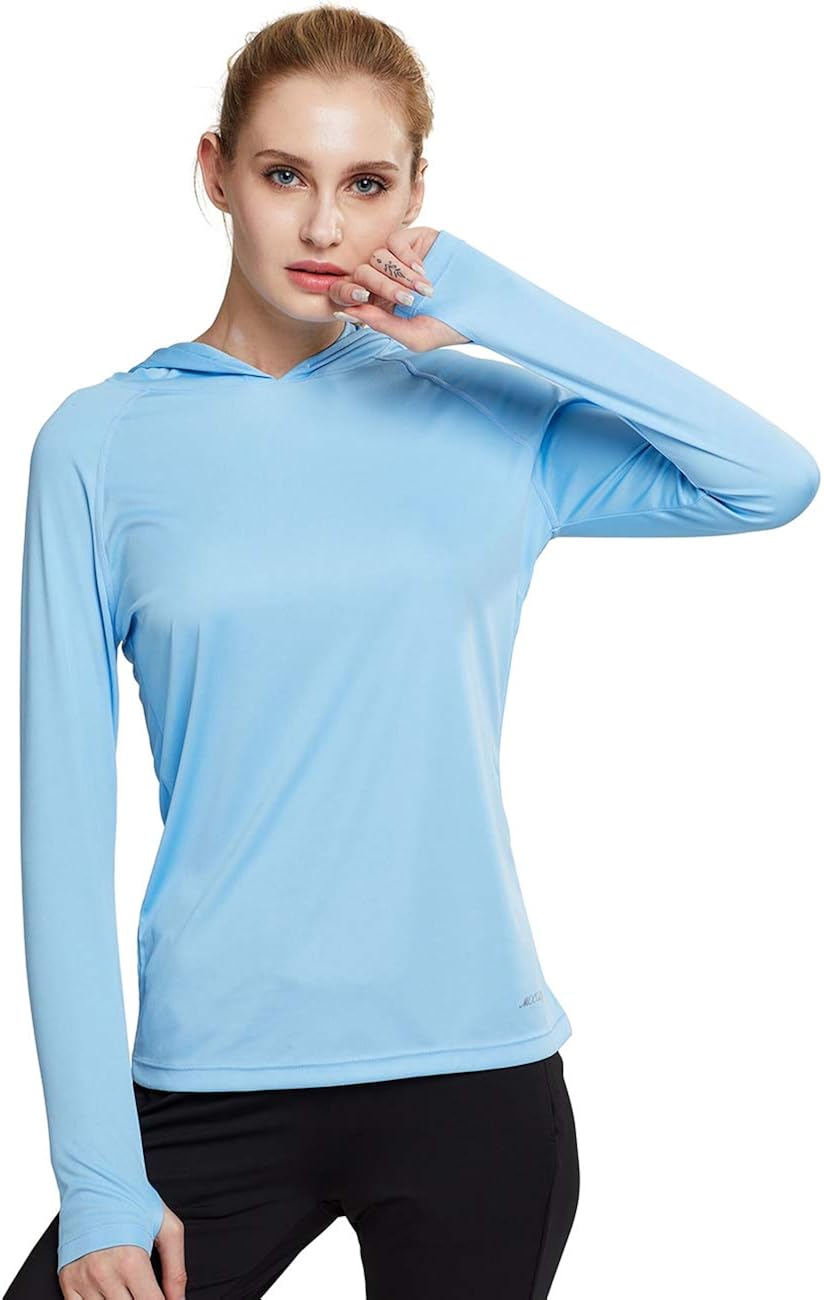 MOCOLY Women's UPF 50+ Sun Protection Hoodie Long Sleeve SPF Outdoor Running Workout T-Shirt with Thumbholes