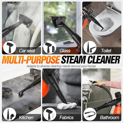 DeeprBlu Dampfreiniger Handgerät, 1300W Tragbarer Dampfreiniger mit 11 Zubehörteilen, Handdampfreiniger für Alles mit Doppelte Sicherheitsverriegelung, Dampfreinigers Polstermöbel für Sofas und Küchen