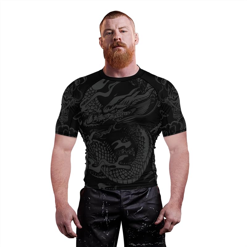 Dragon Men’s Short Sleeve Compression Shirt Workout Running Cool Dry Base Layer Active Rash Guard4