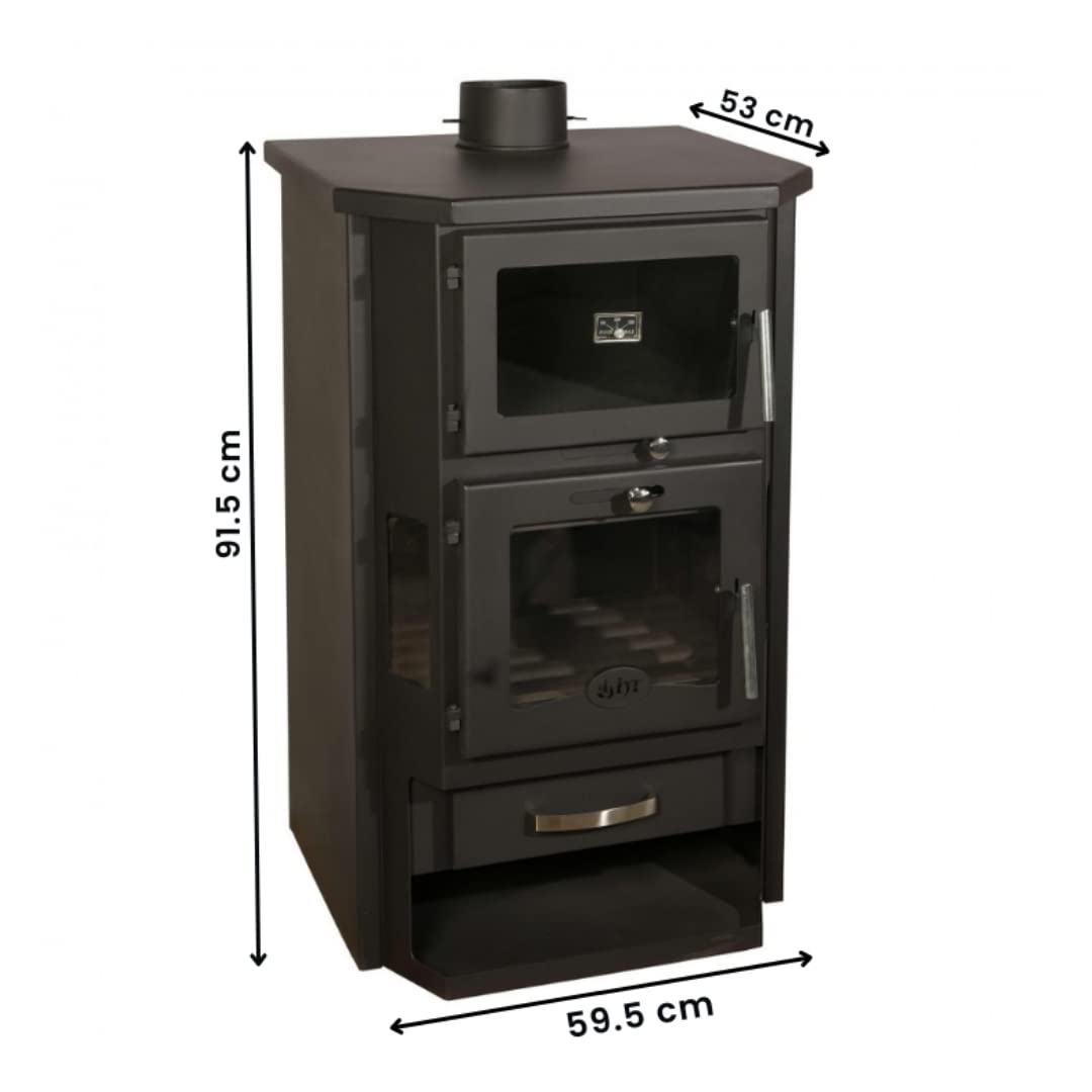 BALKAN ENERGY Poêle à bois avec four et chauffage central, 26 kW, Acier, Fonte, 91.5 x 62.5 x 550 cm