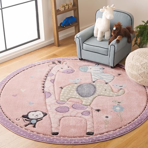 SAFAVIEH Carousel Kids Collection Area Rug - 3' Round, Blush