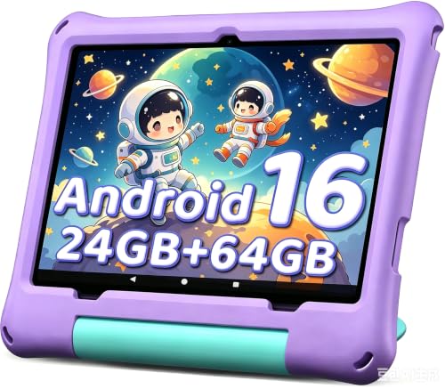 Image of aiprotablet 10 inch Kids Tablet, Android 16 Tablet for Kid, Octa-Core CPU, 24GB RAM, 64GB ROM 1TF Card Expandable for Toddler Children,Tablets with Case, Parental Control, 6000mAh,WiFi (Light Purple)