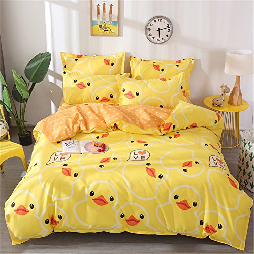 Meiju Juego de Ropa de Cama, 3 Piezas Microfibra Antialérgico Anti Decoloración Funda Nórdica de Edredón Estampada Cama 90cm/135cm/150cm (180x220cm,Pato Amarillo)