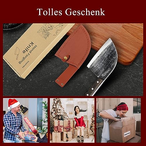 Foto von Kochmesser Küchenmesser Anti-Rost Öl Beschichtung Küche Messer Ultra Scharfes Messer mit Hülle Hand geschmiedete High Carbon Stahl Metzgermesser für Home Küche Restaurant Kochen Camping