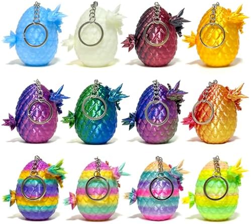 Mini 3D Printed Dragon Eggs with Dragon Inside, Articulated Crystal Dragons 3D Printed Animals Easter Egg Fillers, Easter Basket Stuffers Christmas Fidget Toys Gifts for Kids (12pcs-withkeychain)