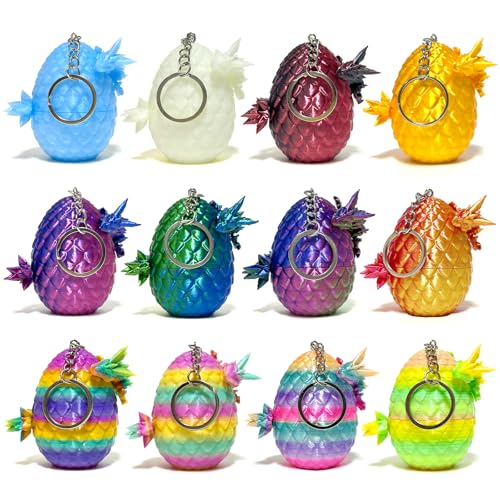 Mini 3D Printed Dragon Eggs with Dragon Inside, Articulated Crystal Dragons 3D Printed Animals Easter Egg Fillers, Easter Basket Stuffers Christmas Fidget Toys Gifts for Kids (12pcs-withkeychain) by bgezxuy - Used condition - US$17.31