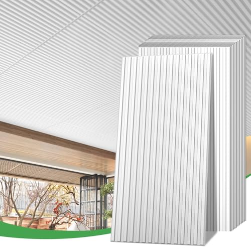 LooYee - LooYee 6 PCS 24x48 Inch Slat White Ceiling Tiles, 2x4 Ft Fluted Drop Ceiling Panels for Interior Decor PVC Waterproof Ideal for Bathroom Living Room Bedroom Office Commercial Spaces Cover 48 Sq.Ft