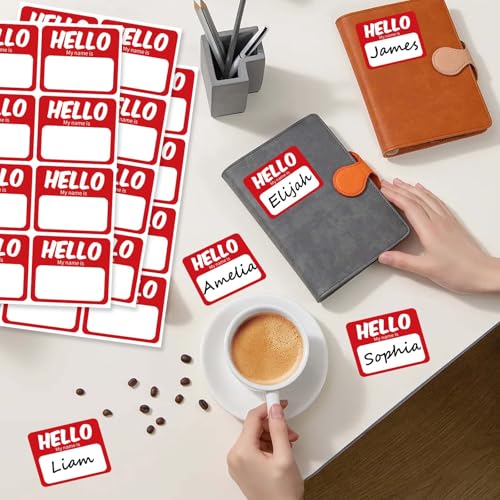 Image of 256 Pcs Name Tags Sticker 3 inchx2.5 inch Hello My Name is Stickers, Red Name Labels Adhesive Identification Name Badges for School, Office, Meeting, Family Parties, Mailing