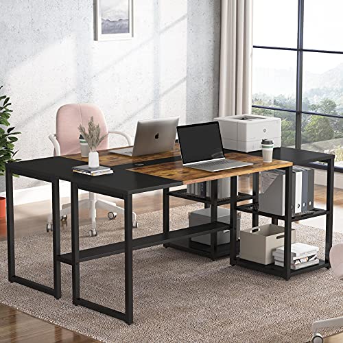 Tribesigns Two Person Desk, 70.87  Double Computer Desk with Shelve, Large Double Workstation Desk for Home Office Study Writing Table