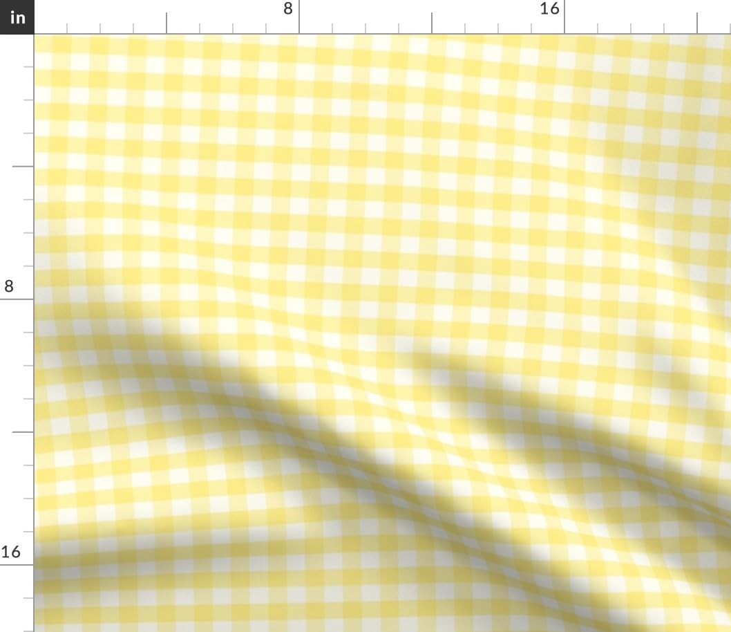 Spoonflower Fabric - Yellow Plaid Buffalo Check Picnic Vintage Cottagecore French Country Printed on Petal Cotton Fabric Fat Quarter - Sewing Quilting Apparel Crafts Decor