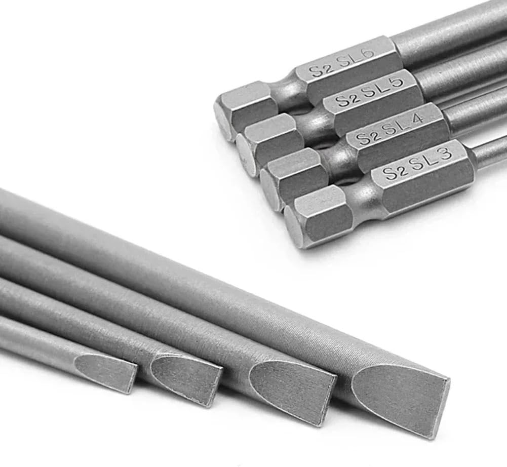 4Pcs 150mm Slotted Screwdriver Bit Set Magnetic Flat Head Screwdriver Bits 1/4" Hex Shank Screw Driver Hand Tools 3-6mm